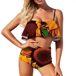 Women's Swimwear Sexy Sunflower Print Bikinis Set Yellow Flowers Bikini Swimsuit High Waist Stylish Rave Design Feminine