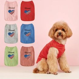 Dog Apparel Pet Clothes For Cat Puppy Tank Top Coat BLESSED American Flag Heart Sweatshirt Outfits Independence Day