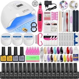 Nail Art Kits Gel Nail Polish Set With UV Nail Lamp Electric Nail Drill Semi Permanent Nail Polish Base Top Coat Nail Art Gel Kit Manicure Set T240510