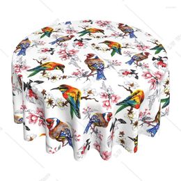 Table Cloth Birds Round Print Polyester Watercolour Floral Tablecloth Waterproof Wrinkle Free And Stain Resistant Cover