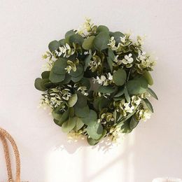 Decorative Flowers Artificial Eucalyptus Wreath 30/45cm Fake Leaf Garland Green For Front Door Garden Decor Home Decoration