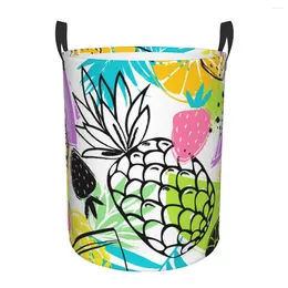 Laundry Bags Foldable Basket For Dirty Clothes Tropics Funny Pineapples Strawberries Oranges Storage Hamper Kids Baby Home Organiser