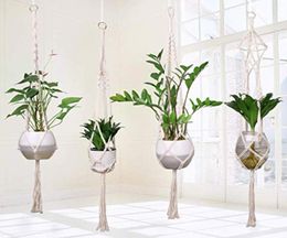 4Pcs Macrame Plant Hanger Handmade Woven Cotton Plant Holder Wall Hanging Planter Basket for Indoor Outdoor Garden Patio Balcony C4217004