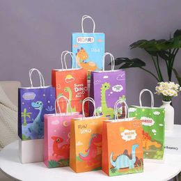 Gift Wrap 6/12 cartoon dinosaur paper gift bag with handles childrens birthday portable packaging handbag baby shower party decorationQ240511