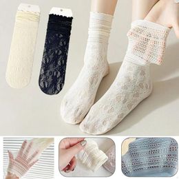Women Socks Black White Lace Elastic Japanese Style Thin Lolita Jk Floral Print Short Sock Girls