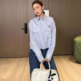 Spring/Summer New Vertical Stripe Ragged Edge Design Embroidered Micro Label Pocket Loose Men's and Women's Long Sleeve Short+Long Shirt