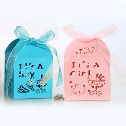 Gift Wrap 10Pcs Boy Or Girl Candy Boxes Baby Carriage Pink Blue With Ribbon Favour Box Shower Gender Reveal Party Decor Supplies