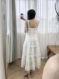 Casual Dresses Formal For Women Suspended Dress 2024 Summer Fashion White Hollow Hook Flower Lace Long