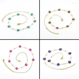 Charms Lovely Handwoven Crystal Flower Stainless Steel Necklace For Female Minority Design Sense Titanium Choker Women