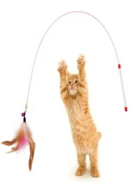 Cat Feather Wand Toy Steel Wire Bell Interactive Pet Stick Kitty KittenTraining Exerciser Teaser Stick Replacement Heads3572517