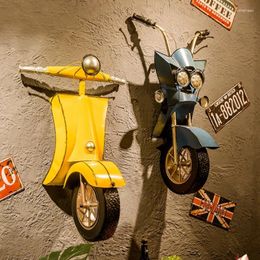 Decorative Figurines Retro Wrought Iron Motorcycle Wall Hanging Decoration Bar Shop Creative Restaurant 3D Room Decor