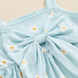 Clothing Sets Baby Girl 2 Piece Summer Set Bow Daisy Print Square Neck Ruffled Tank Tops Frill Trim Shorts Toddler Outfits