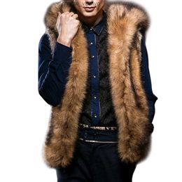 Winter Mens Luxury Fur Vest Warm Sleeveless Jackets Plus Size Hooded Coats Fluffy Faux Fur Jacket Chalecos De Hombre