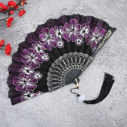 Decorative Figurines Chinese Style Retro Flower Printed Plastic Folding Fan Women Wedding Party Dance Handheld Home Decoration Crafts Gift