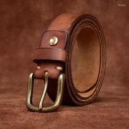 Belts 3.3CM Pure Cowhide Genuine Leather For Men's Unisex High Quality Jeans Brass Buckle Cowboy Fashion Designer Retro Belt
