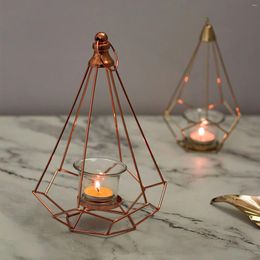 Candle Holders Geometric Diamond Shaped Alloy Framed Tea Light Holder Candlestick For Cafe Bar Hanging Decor Po Props