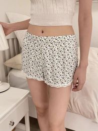 Women's Shorts Women Lace Trim Floral 2024 Summer Ladies Elastic High Waist Straight Vintage Female Sweet Cotton Home Underwear