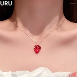 Chains Sweet Korean Temperament Red Strawberry Pendant Necklace For Women Fashion Jewelry Accessoreis Female Girl Party Gifts