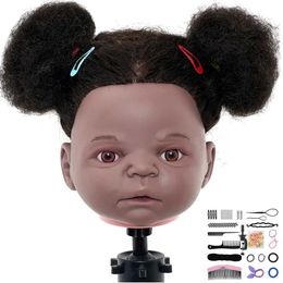 Mannequin Heads Neverland 100% Human Hair Training Head Kit Baby 10 inch Model African Curling Style Professional Tool Q240510