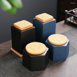 Storage Bottles Square Ceramic Tea Caddy Black Porcelain Sealed Candy Coffee Bean Jar Creative Jewellery Food Box Home Art Decoration