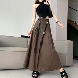 Skirts Korea Long Skirt Comes With Belt Women High Waist Streetwear Freely Fashion