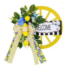 Decorative Flowers Spring Wall Decor Wreath Unique Wheel Front Door 14.2Inch Lightweight Accents For Hangings Home Decorations