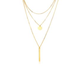 Boho Multilayer Bar Necklace Choker with Long Chain for Women Stainless Steel Jewlery Gold Tone1122761