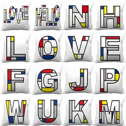 Pillow Red Yellow Blue Plaid Home Sofa Cover Alphabet Pillowcase Bedroom Living Room Decoration