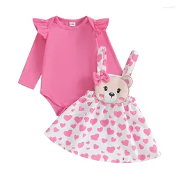 Clothing Sets Pudcoco Infant Born Baby Girls 2 Piece Outfits Long Sleeve Crewneck Ruffle Romper Heart Print Suspender Skirt Set 0-18M