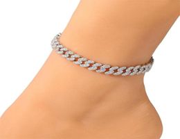 Fashion Womens Anklets Bracelet Iced Out Cuban Link Chain Bracelets Gold Silver Pink Diamond Hip Hop Jewelry274B6500742