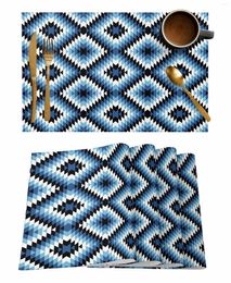 Table Mats Bohemian Aztec Moroccan Rural Farmhouse Blue Kitchen Tableware Cup Bottle Placemat Coffee Pads 4/6pcs Desktop