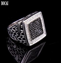 Real S925 Pure Silver Jewelry Black And White Diamond Men039s Ring Vintage Dripping Oil Zircon For Man Cluster Rings8171703