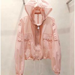 Men's Casual Shirts Womens summer hooded beach UV jacket womens long sleeved sun protection suit pink casual top Q240510