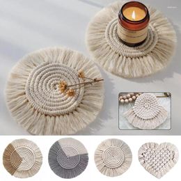 Table Mats Cotton Braid Handmade Macrame Tassel White Cup Cushion Bohemia Style Non-slip Mat Harajuku Decoration