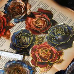 Gift Wrap 10Pcs PET Sticker Mystery Rose Flower Foil Bronzing Romantic DIY Handbook Base Decoration Scrapbook Stationery 171 129MM