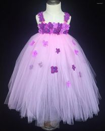 Girl Dresses Girls Pink Flower Dress Kids Crochet Long Tutu With Ribbon Bow And Headband Children Wedding Ball Gown Party Clothes