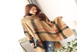 Womens Dress Ponchos Boho Loose Tassel Plaid Poncho Turtleneck Jumper Knit Oversized Pullover Sweater Tops for Women9432717