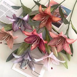 Decorative Flowers Autumn 2Heads Lily Artificial Flower Wedding Floral Arrangement Accessories Christmas Home Room Fall Color Decoration Po