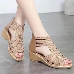 Casual Shoes Selling Summer Women's Fish Mouth Sequins Hollow Sandals Outdoor Beach Wedge Zipper