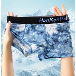 Underpants Ice Silk Mens Shorts Boxers Elastic Tie-dyed Print Panties Male Sexy U Convex Pouch Boxershorts Men's Swimming Trunks Underwear