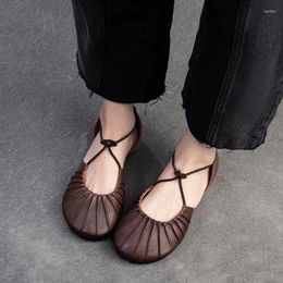 Casual Shoes Johnature 2024 Summer Bohemian Style Genuine Leather Flat Sandals Comfortable Versatile Soft Sole Shallow Women's