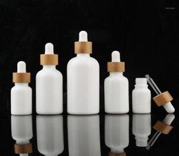 10ml 15ml 30ml white essential oil dropper bottle cosmetic glass pipette packaging container with wood grain bamboo lid cap12545554