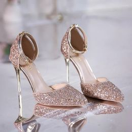 Dress Shoes French Wedding Woman 2024 Fashion Sequin Pumps High-heeled Women Elegant Rhinestone Crystal Women's