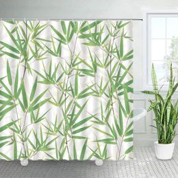 Shower Curtains Green Bamboo Hand Painted Plants Leaves Zen Chinese Style Bath Curtain Modern Fabric Printed Bathroom Decor Sets