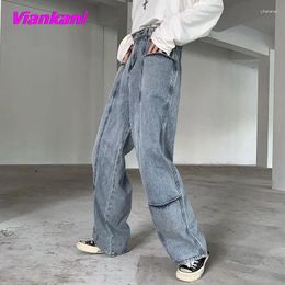 Women's Jeans Fashion Y2K Women Blue Harajuku Washed Multi-pocket High-waisted Vintage Bottom Oldshool Straight Men Wide-leg Pants