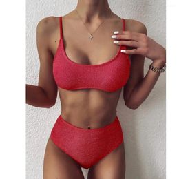 Women's Swimwear Sexy Solid Color Bikini Swimsuit For Women Two Piece Separates Sets Summer Hawaiian Tankini Holiday Bathing Suit