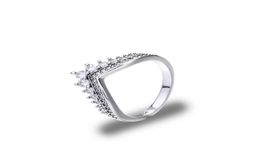 Transparent CZ diamond princess wishing ring set original box suitable for 925 sterling silver ladies and girls wedding crown ring9232185
