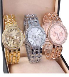 3 Colors Luxury Quartz Diamond Stainless Steel Crystal platinum Watch Unisex Men Women Plated Geneva Bling Ladies Clock wrist Watc8650290