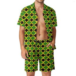 Men's Tracksuits Jamaica Flag Men Sets National Day Casual Shirt Set Vintage Beach Shorts Summer Design Suit 2 Piece Clothing Plus Size