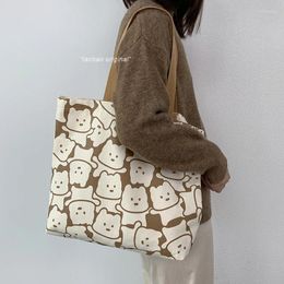 Shopping Bags Cartoon Jumping Bear Canvas Tote Bag For Girl Female Zipper Shoulde Large Handbag Ladies Cloth Students Book